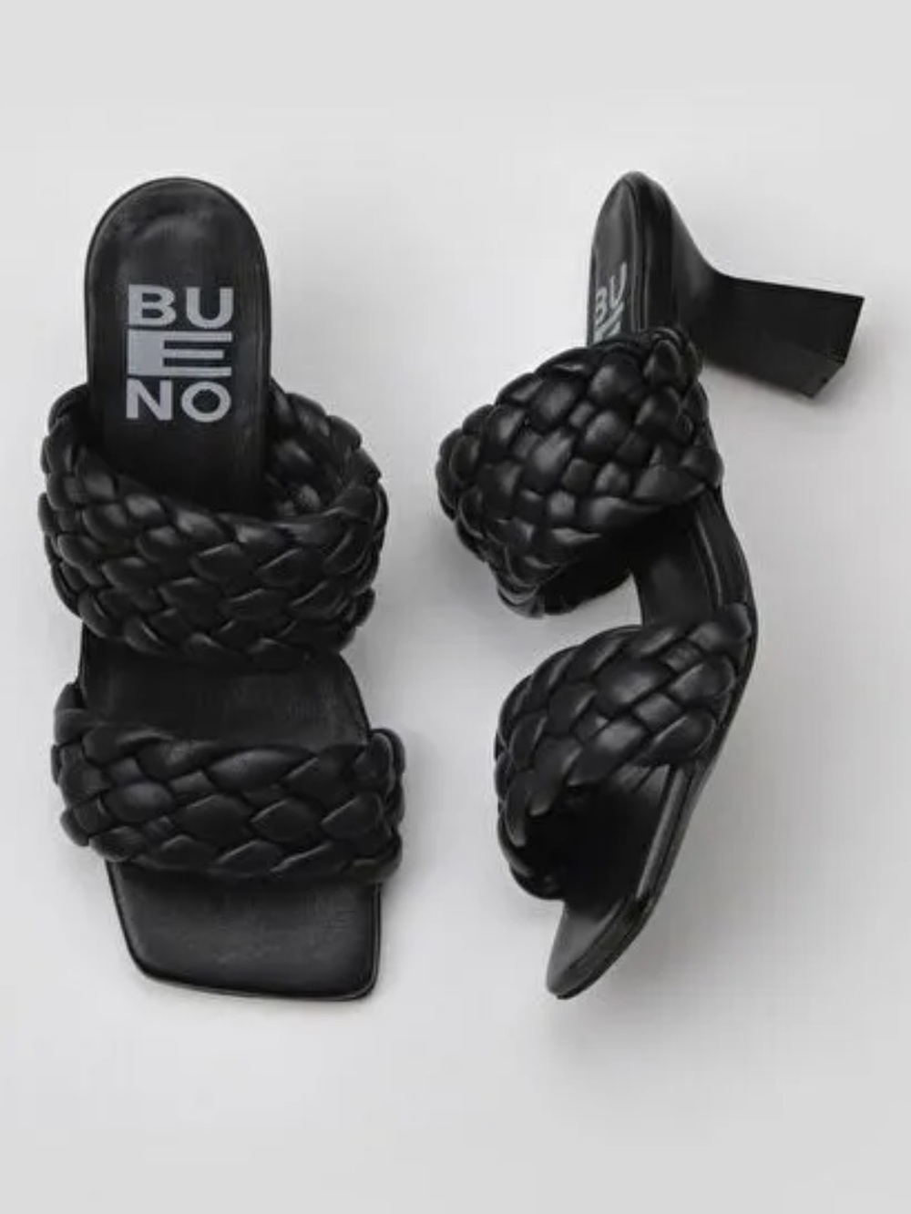 BUENO Tulsi Blsck Braided Double-Strap Block Heel Mules